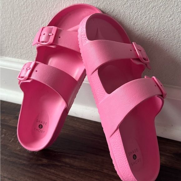 Shade & Shore Shoes - Shade & Shore Bright Neon Pink Double Strap Summer Sandals Slides
